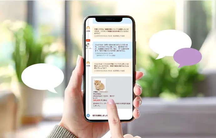 ブリーダーと取引ナビでやりとりしているイメージ写真